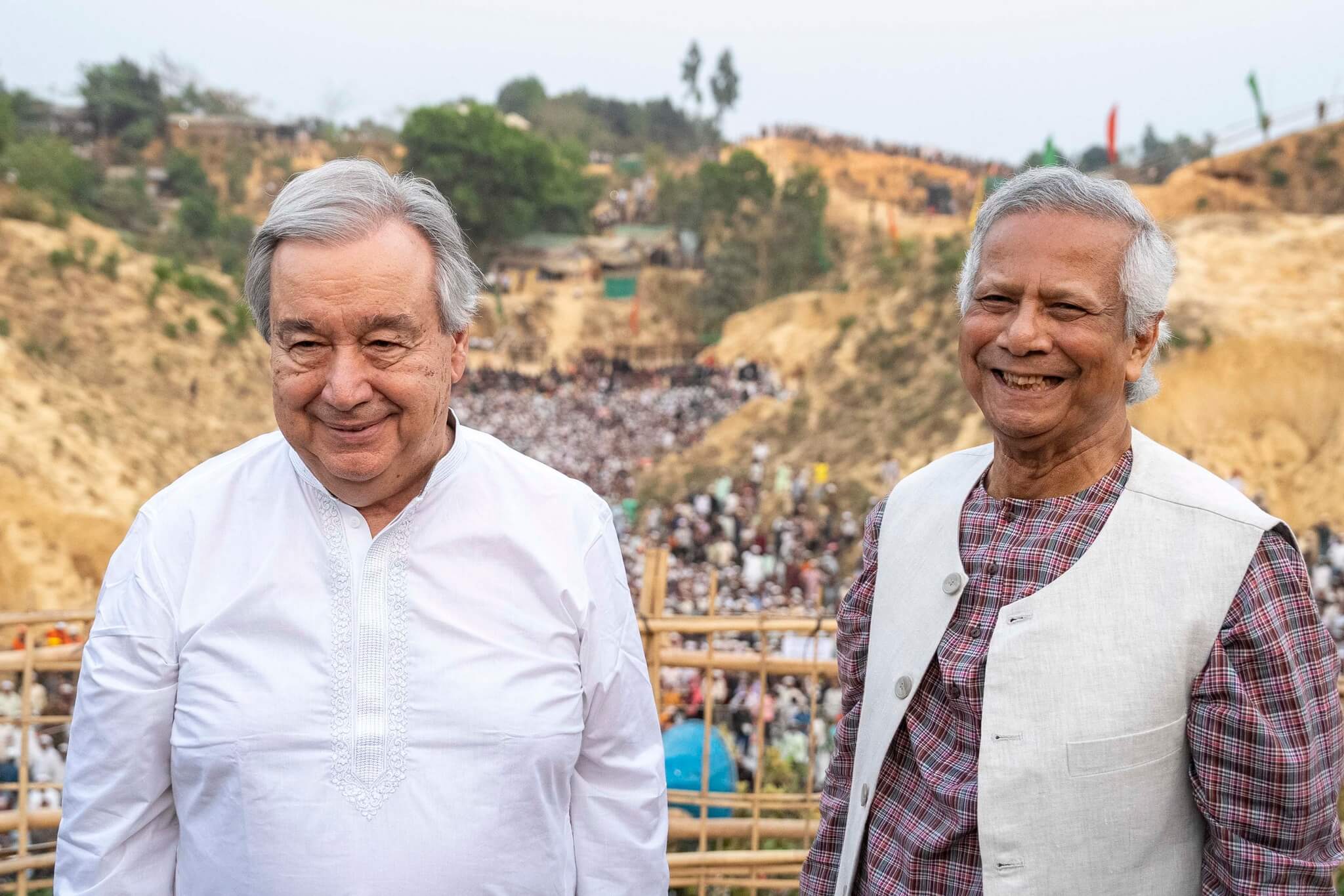 The historic visit of the UN Secretary-General, Mr. António Guterres, with Nobel Laureate and Chief Advisor of Bangladesh, Dr. Muhammad Yunus and the Chief Advisor of Bangladesh to the Rohingya camps.  Copyright: Saikat Mojumder