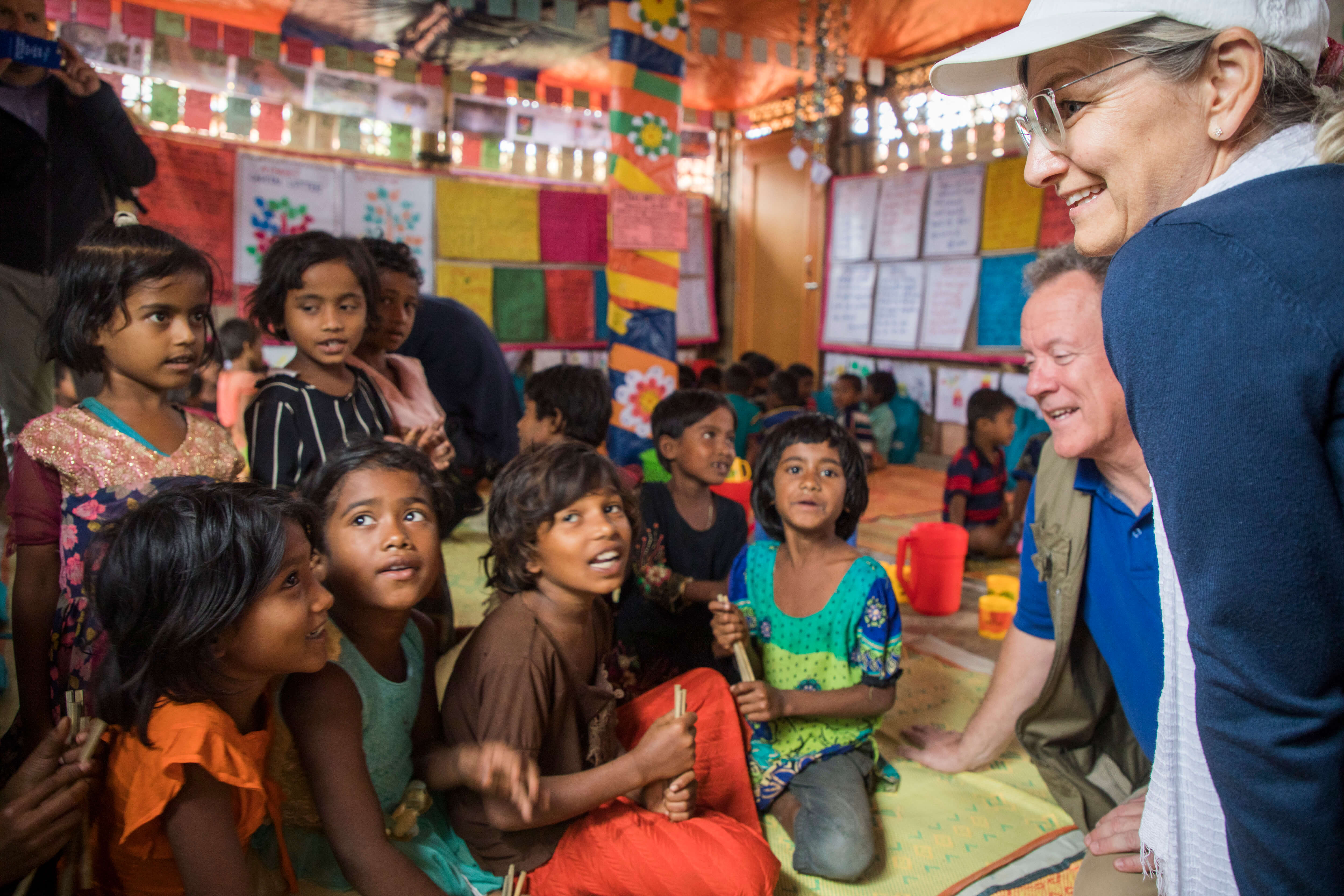 Danish Minister for Development Cooperation Ulla Tørnæs, together with the Executive Director of WFP  David Beasley, during their visit to the refugee camps in Kutupalong-Balukhali, Cox's Bazar.